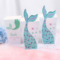 2050Pcs Mermaid Tail Paper Candy Box Gift Bags Popcorn Boxes Kids Little Mermaid Birthday Party Decoration Baby Shower Supplies