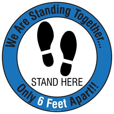 Social Distancing Blue 16 inch Floor Sign Decal Sticker- We Are Standing Together Only 6 Feet Apart (5 Pack)