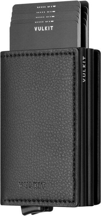 vulkit-pop-up-wallet-automatic-leather-slim-credit-card-holder-rfid-blocking-metal-double-card-case-for-men-and-women-black-leather-black