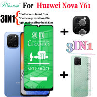 BLKNAIM (3-In-1) สำหรับ Huawei Nova Y61/Y70 Y90 9 SE 10SE 8I 7I 7SE 5T 3I เต็มหน้าจอฟิล์มป้องกันเซรามิกที่ชัดเจน + ฟิล์มเลนส์กล้อง + ฟิล์มด้านหลังคาร์บอนไฟเบอร์3D