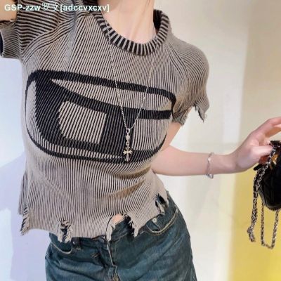 [Diesel Make High Version] Summer New Product Do Old Knitting Short Sleeve T-Shirt Small Coat Female Spice Tide Female Design Trend