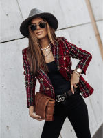 Red Plaid Blazer 2020 Women Spring-Autumn Vintage Jackets Office Ladies Slim Long-sleeved Double-Breasted Blazers Oversized 3XL