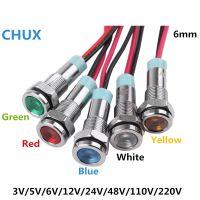 6mm Metal LED Indicator light waterproof Signal lamp 3v 5V 6V 12V 24V 48V 110V 220v with wire red yellow blue green white Switch