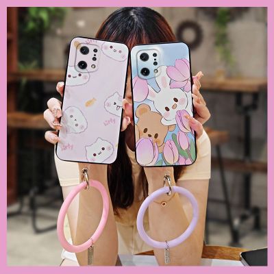 liquid silicone hang wrist Phone Case For OPPO Find X5 luxurious taste Cartoon Back Cover protective dust-proof funny