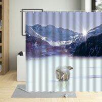 Polar Bear Glacier Iceberg Landscape Bathroom Curtains Wild Snimals Parent Child Shower Curtain Waterproof Home Decor Screens