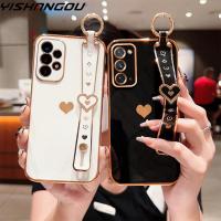 [Hot K] เคสที่วางโทรศัพท์สายรัดข้อมือสุดหรูสำหรับ S22 Samsung S23 S21มาก S20 FE Plus A53 A13 A52 A23 A33 A52s รักหัวใจเคสมือถือ