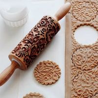 Christmas Rolling Pins Rock Snowflake Elk Wooden Rolling Embossing Baking Cookies Biscuit Fondant Cake Patterned Roller 35x5cm