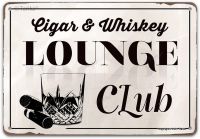 Cigar &amp; Whiskey Lounge Club Tin Sign Wall Decor for Bar Man Cave Indoor Outdoor, Simple And Durable Metal Decorative Painting Light-Colored Plaque 8X12 Inches