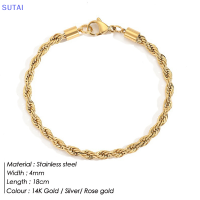 ?【Lowest price】SUTAI สร้อยโซ่เกลียวเชือกถักสำหรับผู้หญิง, สร้อยคอสีทองสไตล์ฮิปฮอปพังค์4มม. เครื่องประดับแฟชั่น