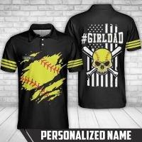 2023 NEW STYLE-Custom Hot Name Softball Girl Dad Skull Softball Patterns Polo Shirt Best Gift(FREE CUSTOM NAME LOGO) Size：s-6xl