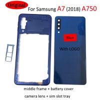 For Samsung Galaxy A750 A7 2018 SM-A750F A750F Phone Housing Middle Frame Cover Battery Back Cover Glass Sim Card Tray Holder