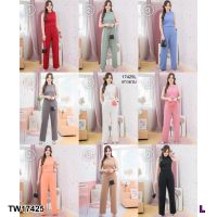 TW17425 Set #สาวอวบ 2 ชิ้น เสื้อกล้ามคอบ + กางเกงขายาว