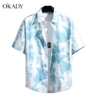 ▦ 2080 OKADY 2022 เสื้อเชิ้ตแขนสั้นผู้ชายใหม่ฤดูร้อนบางพิมพ์ปกบางด้านบนเกาหลีแฟชั่นลำลองแขนสั้นเสื้อยืด