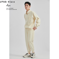 JPQQ Store สเว็ตเชิ้ตแบบมีซิปผู้ชายแขนยาวสีทึบง่ายคอปกสไตล์เกาหลี2022ใหม่เสื้อแบบหลวมรุ่นเฮฟวีเวตฤดูใบไม้ร่วง