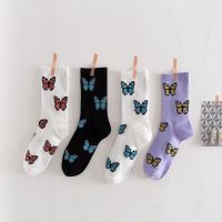 ✴✁ Elastic Butterfly Women Crew Socks High Quality New Trend Cotton Female Black Long Socks Girls Fashion Athletic Skateboard Socks