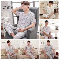 COD men สวมใส่สบาย ?พร้อมส่ง?ชุดนอนผู้ชาย pajamas ผ้าคอตตอน เเขนสั้นขายาว เซ็ทเสื้อ ผ้านิ่มไม่เเข็ง คอปก