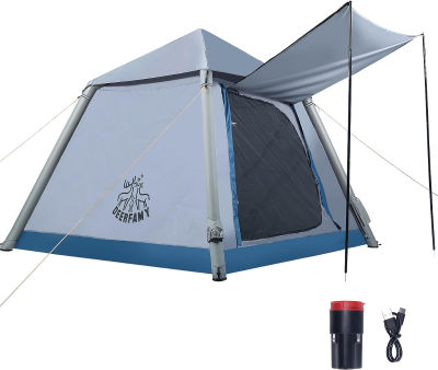 ‎DEERFAMY DEERFAMY Automatic Inflatable Tent for Camping, Portable&amp;Waterproof Tent with Electric Pump Easy Setup for Indoor&amp;Outdoor 2-3 Persons, Gray