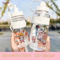 600ml-2L Girls White Bottle with Strap and Straw Cute Cartoon Stickers Drinking Bottles Large Capacity Water Bottles