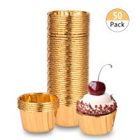 【hot】 50 Pack Gold Foil Metallic Paper Baking Cups Liners for Wedding Birthday Decoration ！