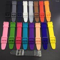 ⌚ Watch strap accessories swatch Swatch สีดำ สายซิลิโคนพลาสติกอ่อน 16 17 19 20mm ซีรีย์สามตา