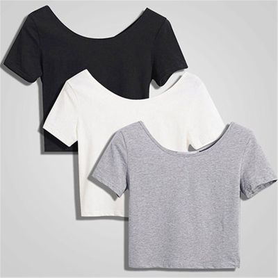 ♝❁☑ CDJLFH 2019 Fashion Crop Top Shirt Color O-Neck Short Sleeve T-shirt Tees NZ503T1