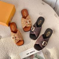 2023 new Vintage Classic Metal Buckle Woven Slippers Comfortable Casual Slippers