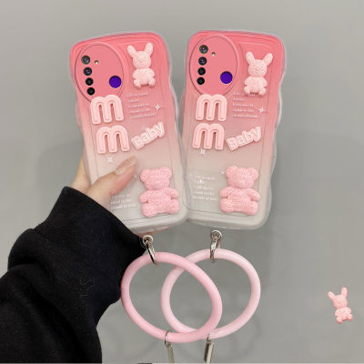 AnDyH New Design For OPPO Realme 5 5S 5i 6i C3 Case 3D Cute Bear+Solid Color Bracelet Fashion Premium Gradient Soft Phone Case Silicone Shockproof Casing Protective Back Cover