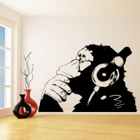 Banksy Vinyl Wall Decal Monkey With Headphones Chimp Listening to Music In Earphones Street Graffiti Sticker Mural Poster W-23