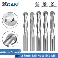 XCAN 2 ขลุ่ยบอลจมูก End Mill 4/6mm Shank CNC Router Bit Carbide End Mill Spiral Milling Cutter สําหรับงานไม้