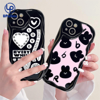 เคส UPaitou สำหรับ Redmi 12 12C A1 10C 10 10A 9 9A 9C 9T Note 12 12S 11S 10S 11 10 9S 9 Pro Xiaomi Poco X3 X3NFC X3Pro 12 11 Lite สีชมพูดำกระต่ายฝาครอบป้องกันเนื้อนิ่ม TPU เคสโทรศัพท์ปิดขอบโค้งเป็นคลื่น