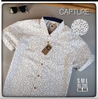 Capture Shirt เสื้อเชิ้ตผู้ชาย แขนสั้น คอปก ผ้า cotton100% ลายตัวอักษรG สีขาว มีถึงอก 48 นิ้ว