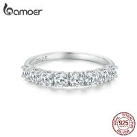 BAMOER 0.8CT D Color VVS1 EX Round Moissanite Ring 925 Sterling Silver Eternity Ring Women Engagement Wedding Luxury Band