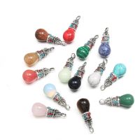 【YF】┋  Stone Necklace Pendant Round Drop Quartzs Turquoises Opals for Jewelry Accessories Size15x40mm