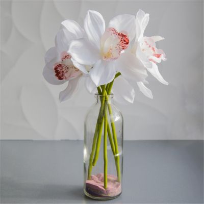 [AYIQ Flower Shop] สัมผัสจริง Cymbidium 6หัวยิงตกแต่งตารางดอกไม้ DIY แต่งงานเจ้าสาวมือดอกไม้ตกแต่งบ้านกล้วยไม้ประดิษฐ์