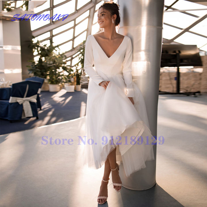elegant-white-ivory-short-wedding-dresses-a-line-long-sleeves-v-neck-back-button-bridal-gown-robe-de-mari-e-vestidos-sukienka