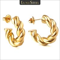 【YP】 LUXUSTEEL Twisted Hoop Earrings for Gold Color Jewelry Gifts