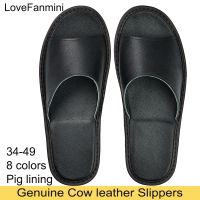 Big Sizes Genuine Cow Leather Slippers Homes In Indoor Slipper Summer Open Toe Sandals Men Women Elderly Casual Slides Shoes