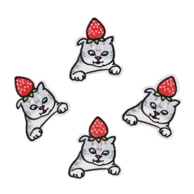 10ชิ้นการ์ตูนแมวแพทช์เหล็กบน Starwberry สติกเกอร์ผ้าสำหรับเสื้อชุดหมวกจักรเย็บผ้าตรา DIY อุปกรณ์เสื้อผ้า