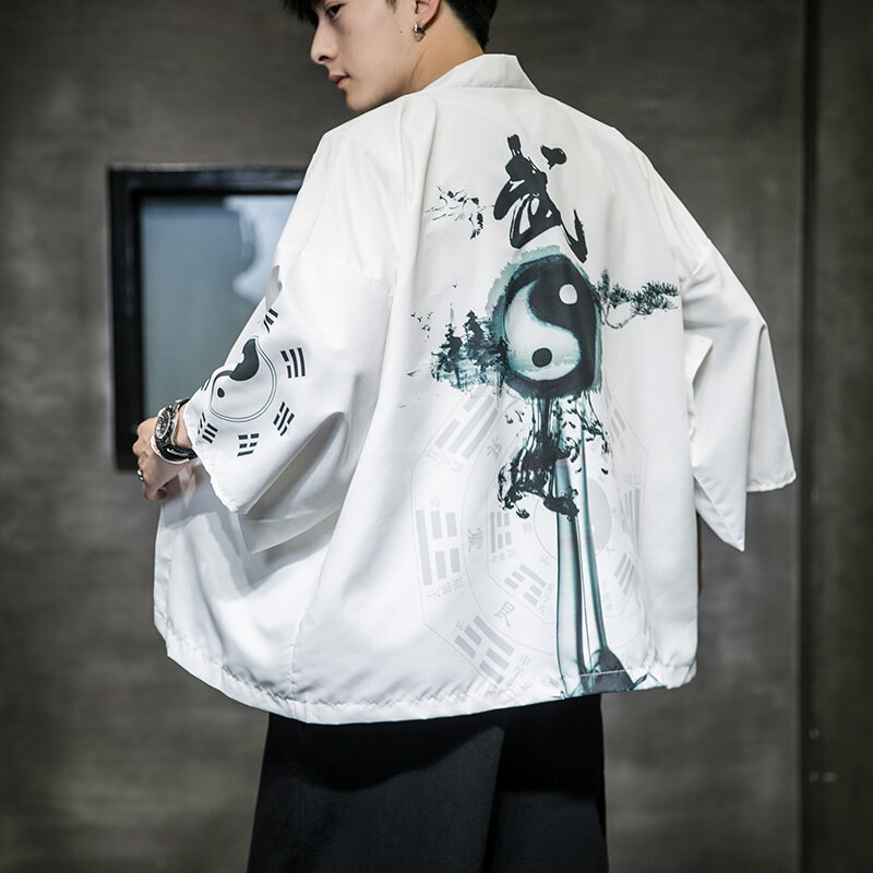Japanese season kimono Harajuku style trend loose cardigan sun protection shirt 