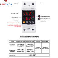 PANTHON 40A220V จอแสดงผลคู่ตัวป้องกันแรงดันไฟฟ้าปรับได้ภายใต้การป้องกันมากกว่าแรงดันไฟฟ้าแรงดันไฟฟ้าขาออกโคลงสำหรับเครื่องใช้สำนักงานบ้าน