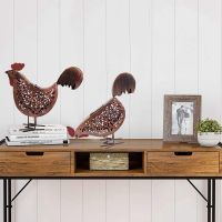 Solar Metal Scroll Rooster Garden Sculpture, 3 D Rooster Statue Lantern Lights Table Outdoor Solar Light Art Decor