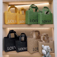 （With exquisite box）Loe1 weˉEmbroidered logo grass woven shopping bag Tote vegetable basket summer new grass woven bag Basket Bag