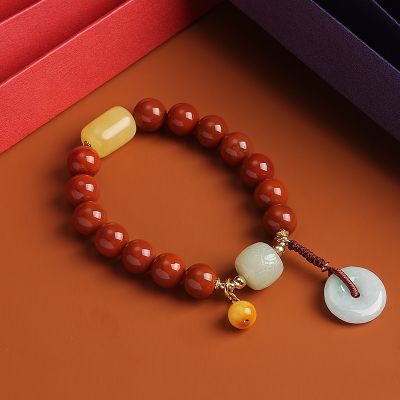 [COD] Original natural single circle Sichuan southern red agate bracelet womens emerald safety buckle creative