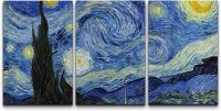 ศิลปะบนผืนผ้าใบสำหรับติดกำแพง3ชิ้น-คืนที่เต็มไปด้วยดวงดาว Vincent Van Gogh ธรรมชาติถิ่นทุรกันดารงานศิลปะผ่อนคลาย-สงบหลากสี-ศิลปะบ้านสมัยใหม่,ตกแต่งผนัง,แขวนได้ในห้องนั่งเล่น,ห้องนอนและสำนักงาน