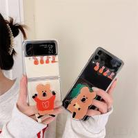 เคสโทรศัพท์ตั้งหมีโคอาล่าน่ารักสำหรับ Samsung Galaxy Z พลิก4 3 Z Flip3 Zflip3 Zflip4 Flip4แข็งฝาครอบแบบใส Hloder ห่วงจับสำหรับโทรศัพท์