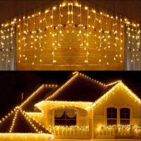 【LZ】 5M Christmas Garland LED Curtain Icicle String Lights Droop 0.4-0.6m Garden Street Mall Eaves Outdoor Decorative Fairy Light