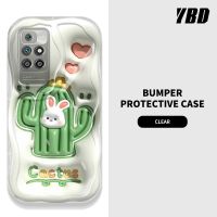 เคสโทรศัพท์มีลายคลื่น YBD สำหรับ Redmi 10 Prime 2022 4G น่ารักลายต้นกระบองเพชรและกระต่ายวัสดุซิลิโคนกล้องปกป้องเต็มรูปแบบ