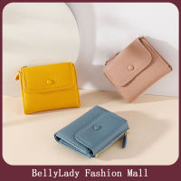 BellyLady กระเป๋าสตางค์ใบสั้นผู้หญิงแฟชั่นน่ารัก,Dompet Koin อเนกประสงค์สองทบหนัง PU คลิปเงินกระเป๋าสตางค์หลายช่อง