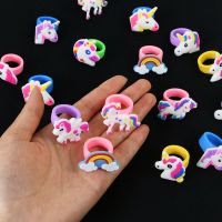 10pcs Cartoon Animal Rainbow Unicorn Ring Jewelry Girls Finger Unicorn Horse Ring For Birthday Wedding Party Decor Kids Toy Gift