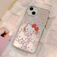 【เคสโทรศัพท์ Qiqi 】เคสโทรศัพท์เคสโทรศัพท์ปิดขอบ Sanrio Hello Kitty สีชมพูสำหรับ Iphone 14 13 11 12 Pro Max Mini XR XS 8 Plus Y2k เด็กสาวของขวัญที่ชัดเจนซิลิโคนป้องกันการตก